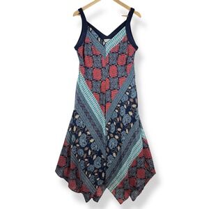 Womens Size 10 Maxi Dress‎ Boho Mixed Print Handkerchief Hem Artsy Paisley Flowy